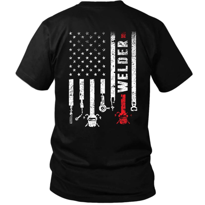 American Welder — Patriotic Welding Flag Back Print Tee