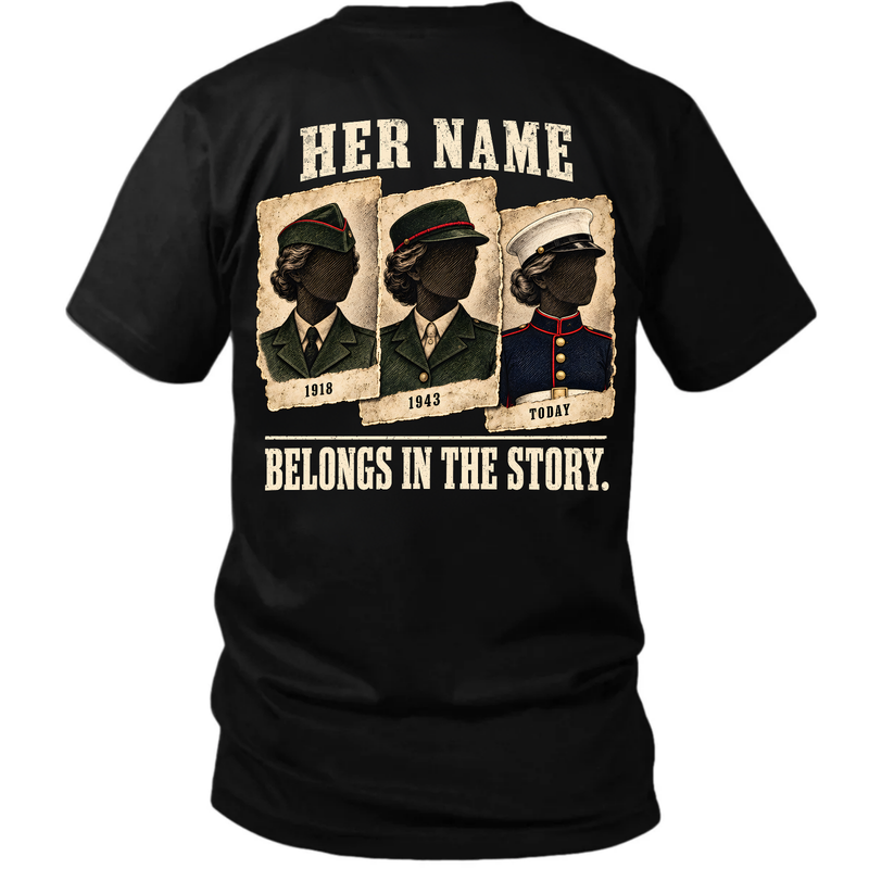Iron Barracks Her Name Belongs in the Story t-shirt flat back print on black tee