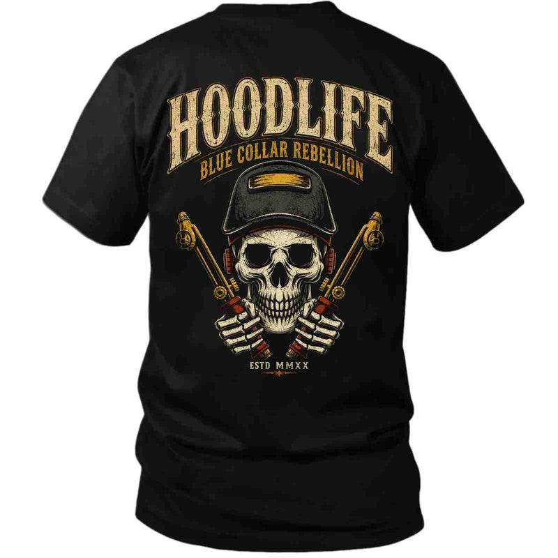 HOODLIFE – Blue Collar Rebellion Skull Welder Back Print T-Shirt