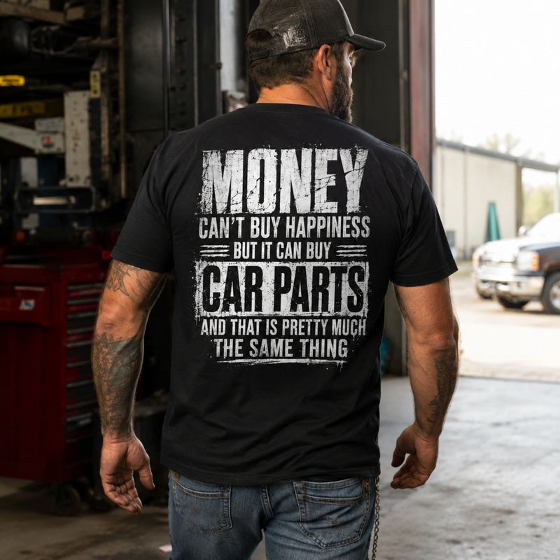 Money Can Buy Car Parts — Funny Mechanic Back Print Tee