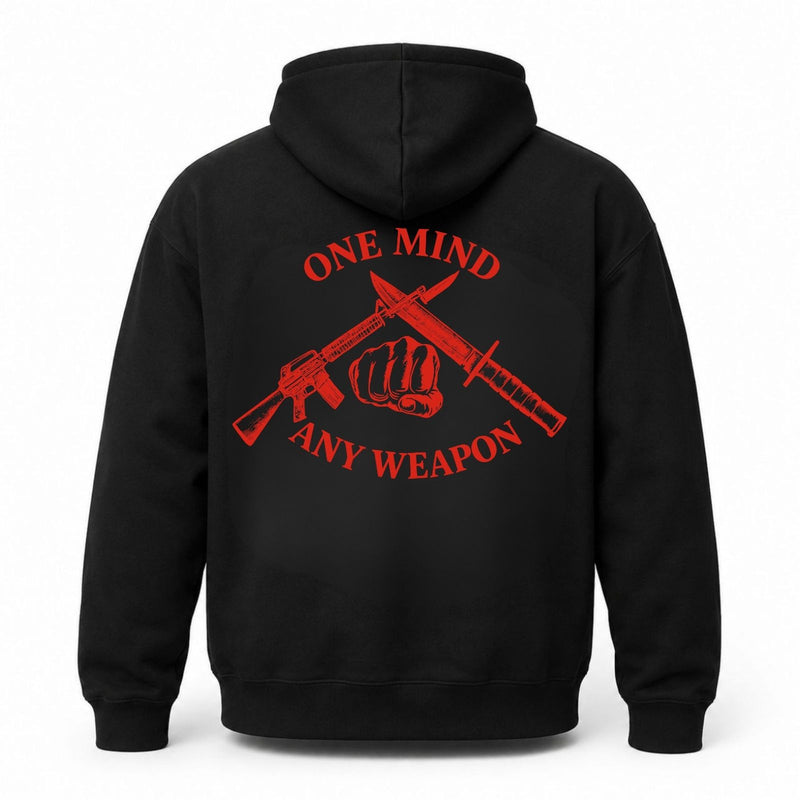 One Mind Any Weapon Hoodie – Marine Mindset Veteran Back Print Pullover