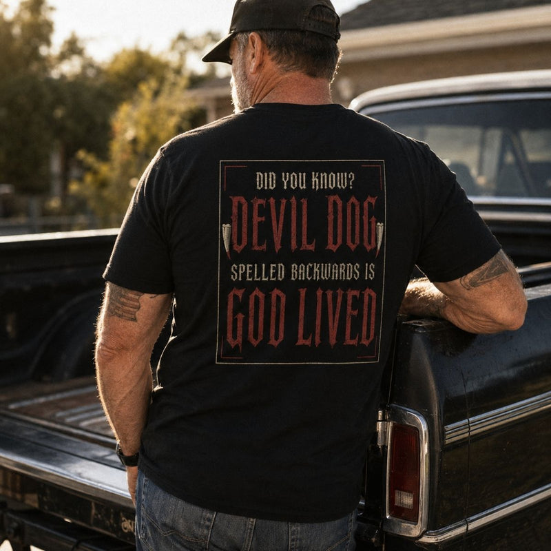 Devil Dog Backwards Is God Lived Veteran T-Shirt
