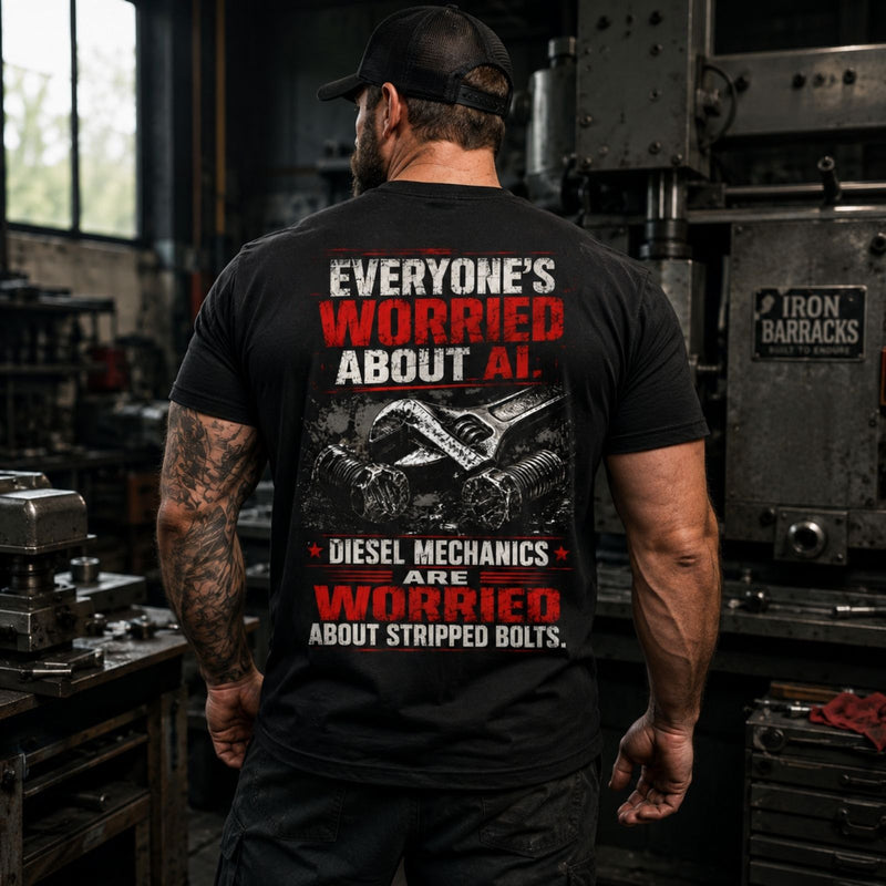 Worried About Stripped Bolts — Diesel Mechanic Back Print Tee