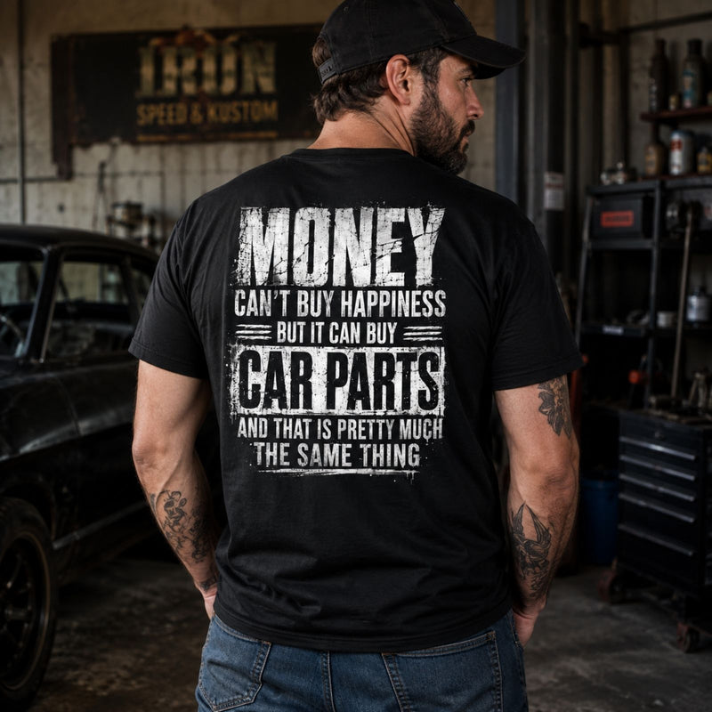 Money Can Buy Car Parts — Funny Mechanic Back Print Tee