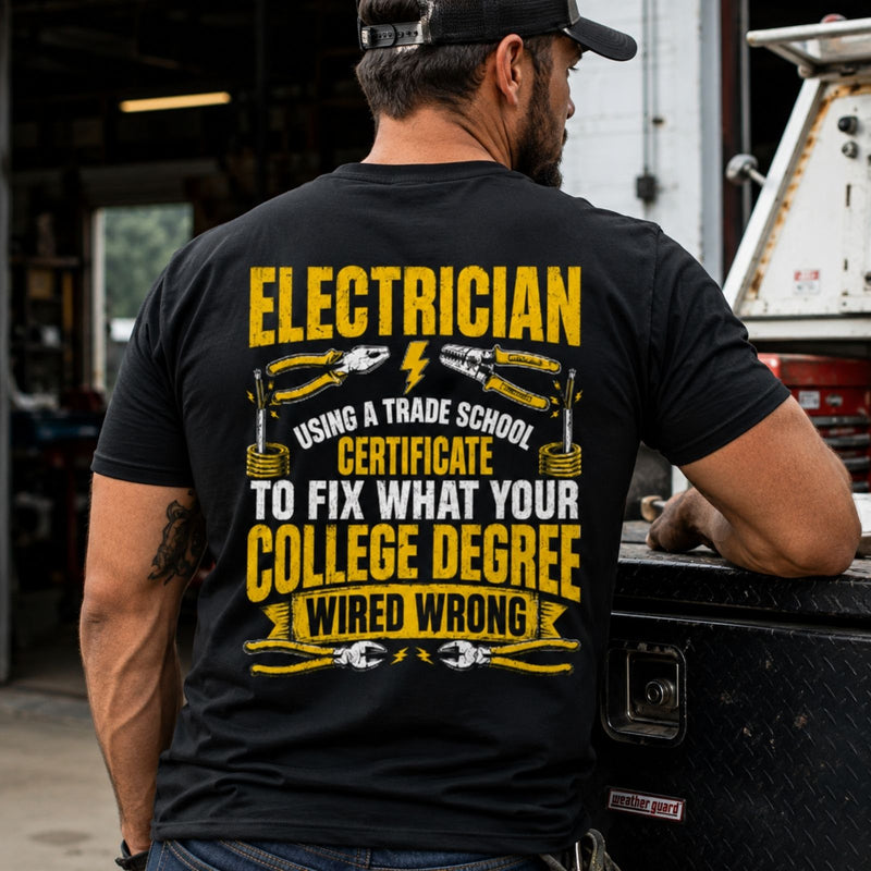 Trade School Electrician Tee – Fixing What Your College Degree Wired Wrong