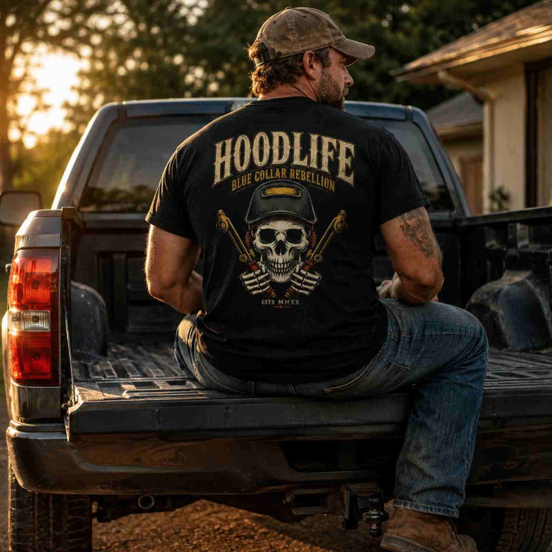 HOODLIFE – Blue Collar Rebellion Skull Welder Back Print T-Shirt
