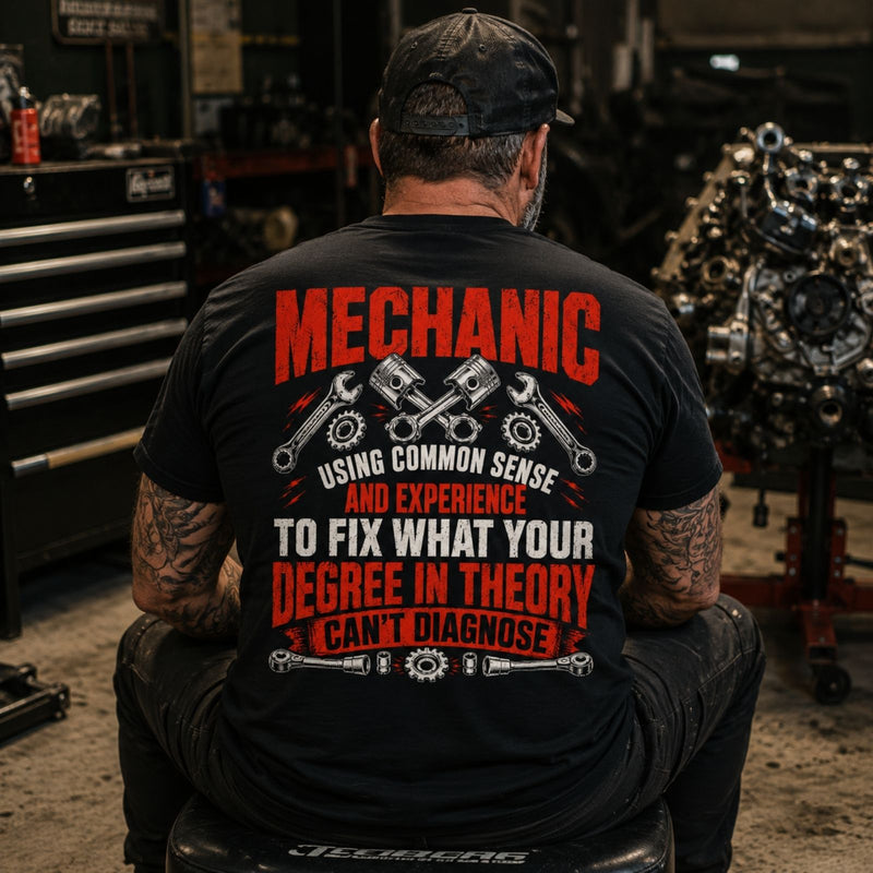 Common Sense & Experience Mechanic Tee – Fix What Theory Can’t Diagnose