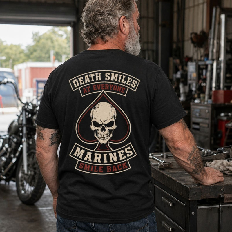 Death Smiles, Marines Smile Back – Skull Ace of Spades Veteran T-Shirt