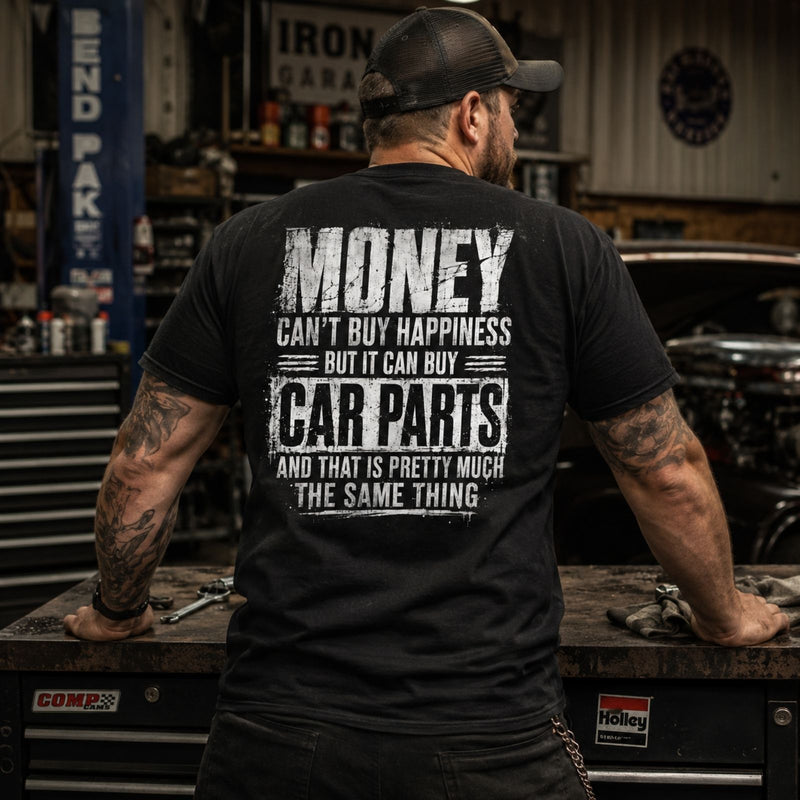 Money Can Buy Car Parts — Funny Mechanic Back Print Tee