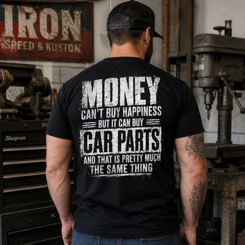 Money Can Buy Car Parts — Funny Mechanic Back Print Tee