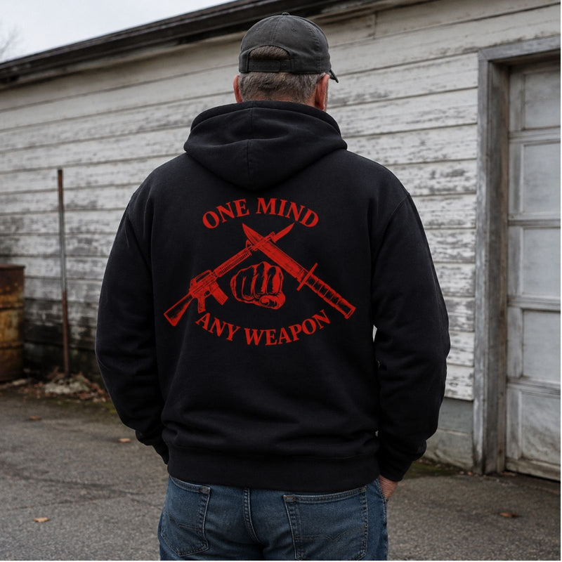 One Mind Any Weapon Hoodie – Marine Mindset Veteran Back Print Pullover