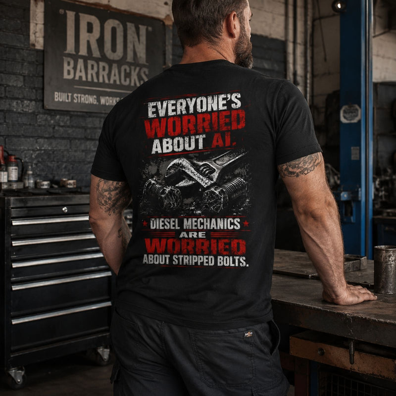 Worried About Stripped Bolts — Diesel Mechanic Back Print Tee