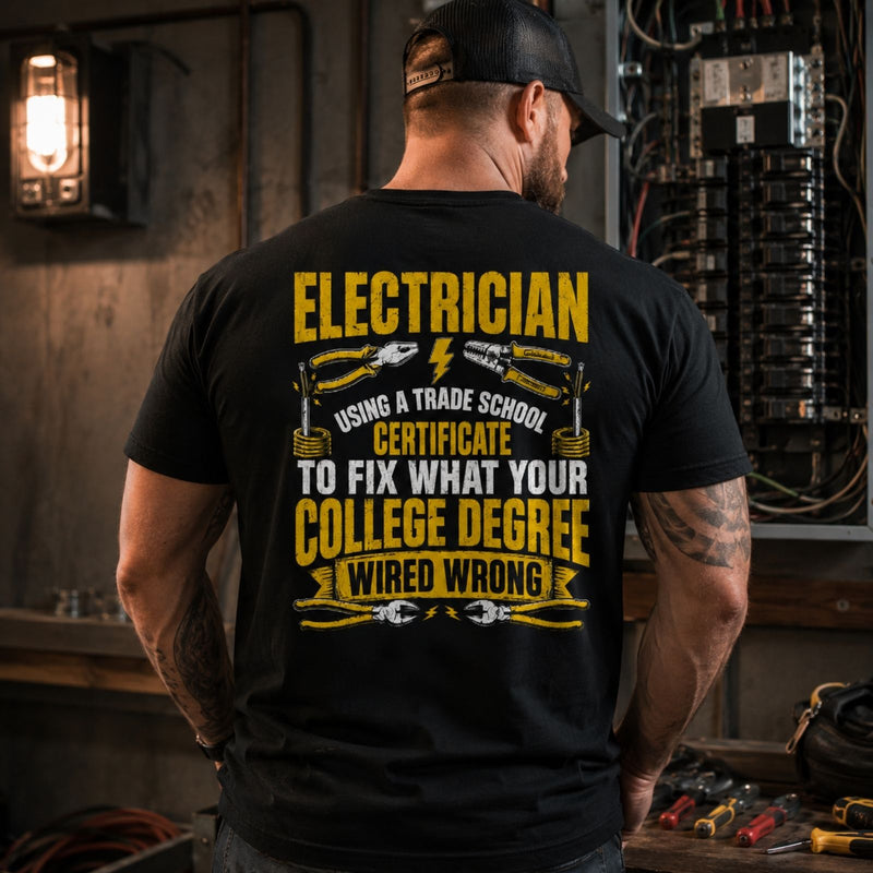 Trade School Electrician Tee – Fixing What Your College Degree Wired Wrong