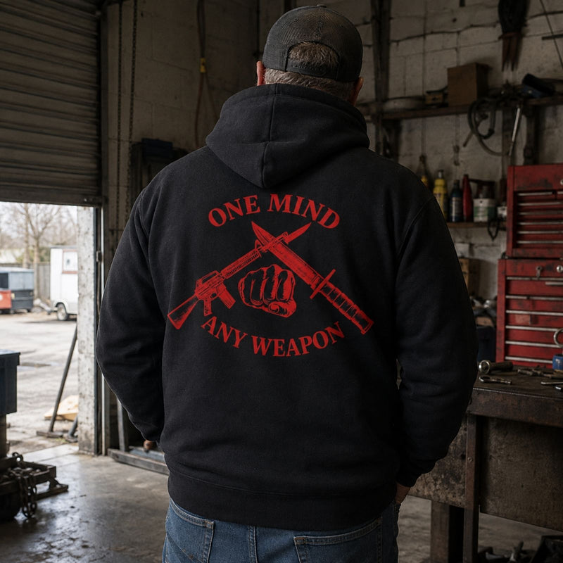 One Mind Any Weapon Hoodie – Marine Mindset Veteran Back Print Pullover