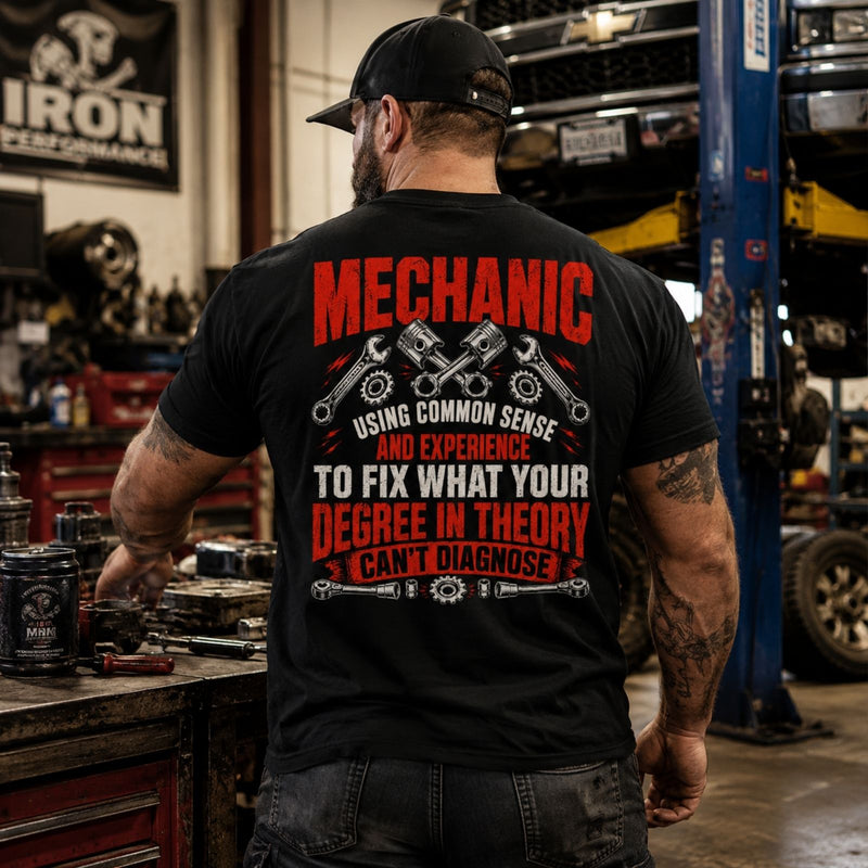 Common Sense & Experience Mechanic Tee – Fix What Theory Can’t Diagnose