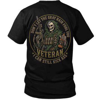 Gray Hair Veteran Skull T-Shirt – I Can Still Kick Ass