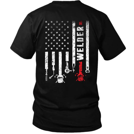 American Welder — Patriotic Welding Flag Back Print Tee