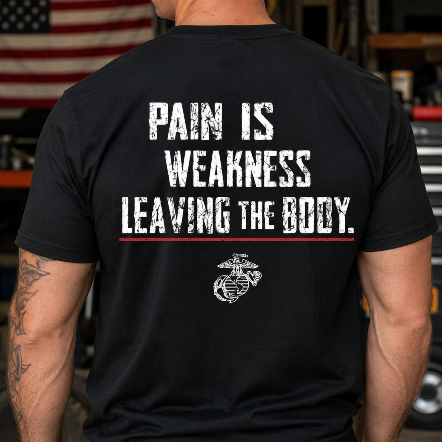 U.S. Marines T-shirt with Pain Is Weakness Leaving the Body