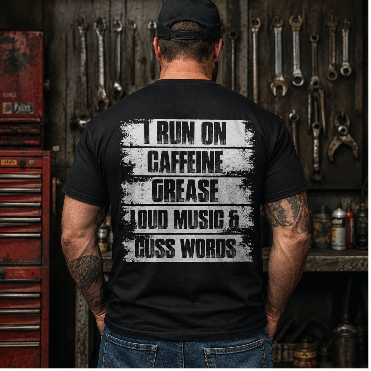 I Run On Caffeine Grease & Cuss Words T-Shirt