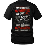 Worried About Stripped Bolts — Diesel Mechanic Back Print Tee