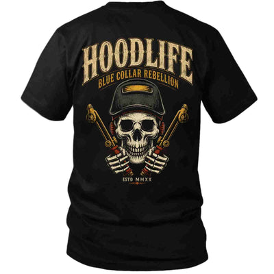 HOODLIFE – Blue Collar Rebellion Skull Welder Back Print T-Shirt