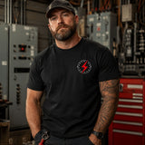 Powering America — Electrician Skull American Flag Back Print Tee