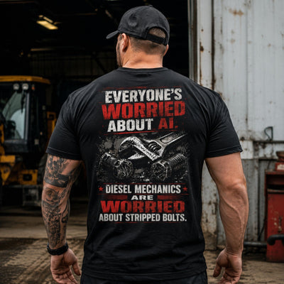 Worried About Stripped Bolts — Diesel Mechanic Back Print Tee