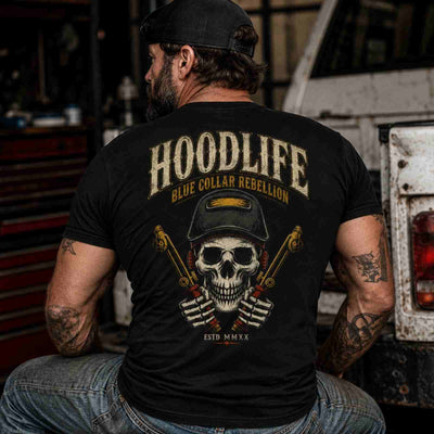 HOODLIFE – Blue Collar Rebellion Skull Welder Back Print T-Shirt