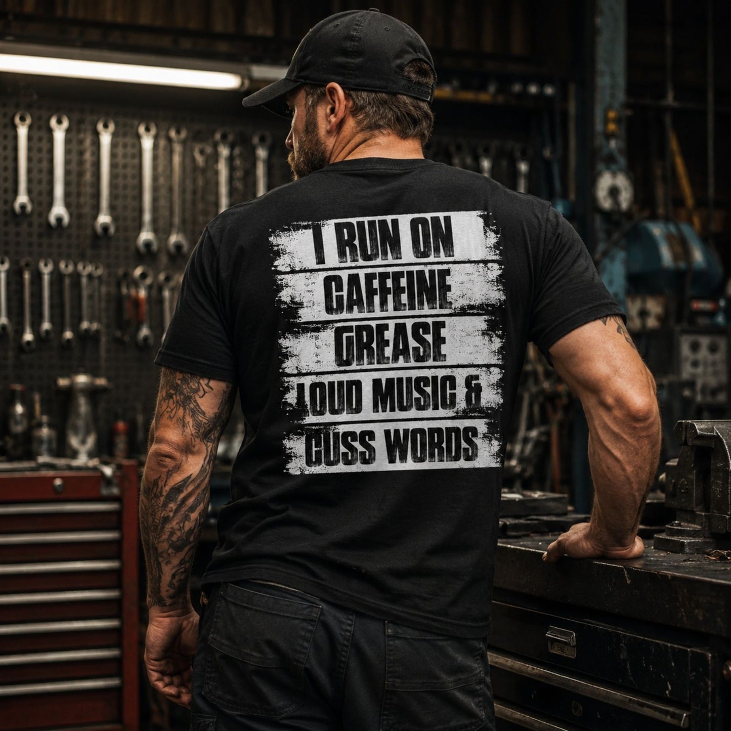 I Run On Caffeine Grease & Cuss Words T-Shirt