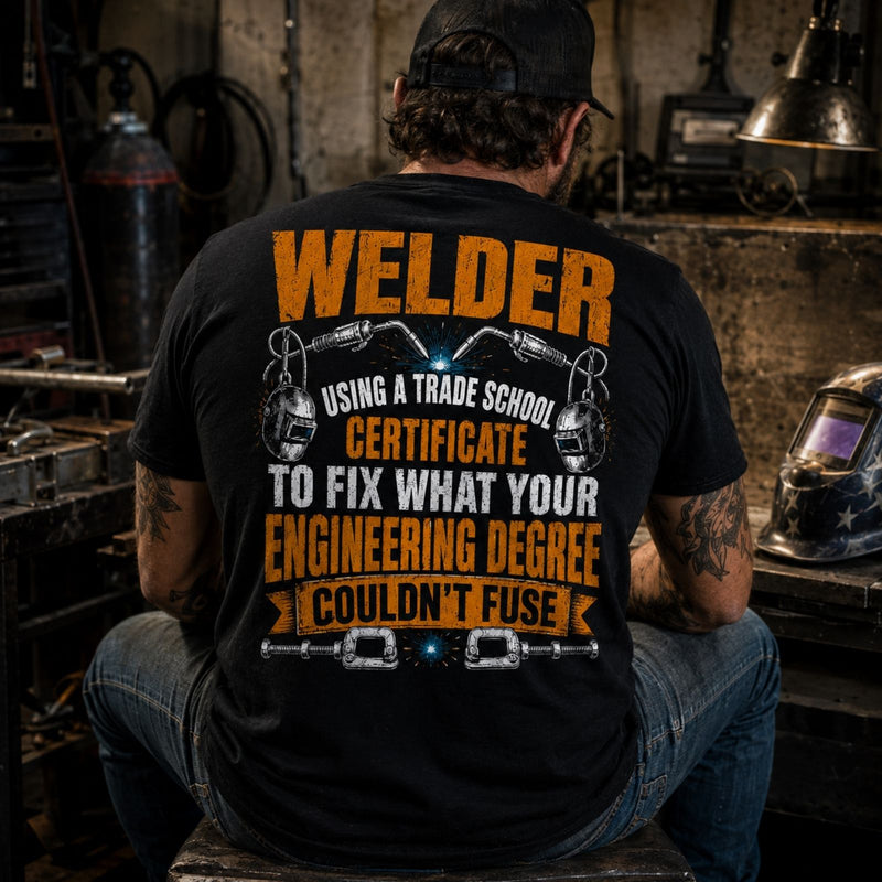Trade School Certified Welder Tee – Fixing What Engineering Couldn’t Fuse