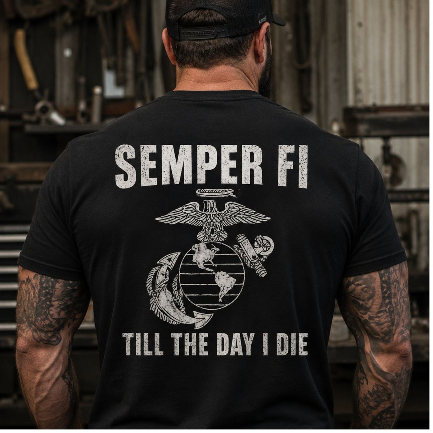 Semper Fi Till The Day I Die Marine Corps Back Print T-Shirt
