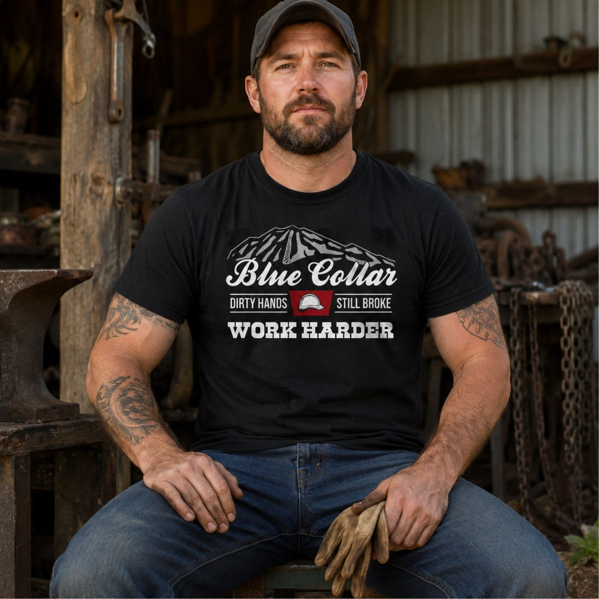 Blue Collar Dirty Hands Still Broke Work Harder T-Shirt