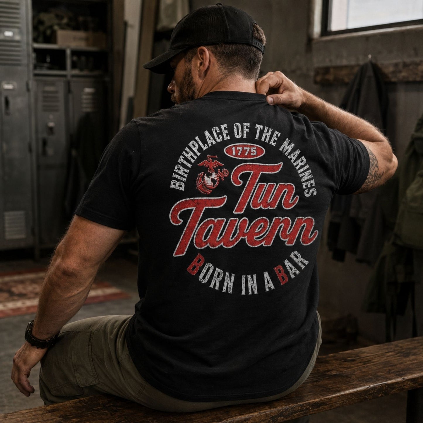 Tun Tavern Born In A Bar Marine Shirt
