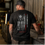 Powering America — Electrician Skull American Flag Back Print Tee