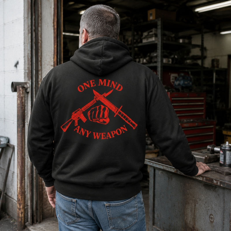 One Mind Any Weapon Hoodie – Marine Mindset Veteran Back Print Pullover