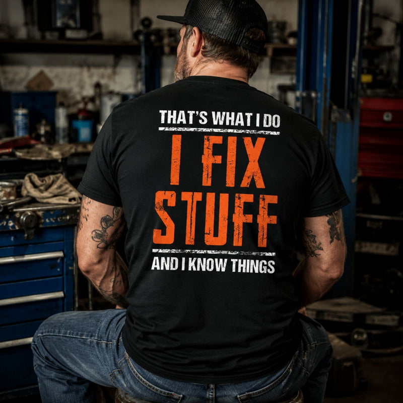 I Fix Stuff And I Know Things T-Shirt – Blue Collar Handyman