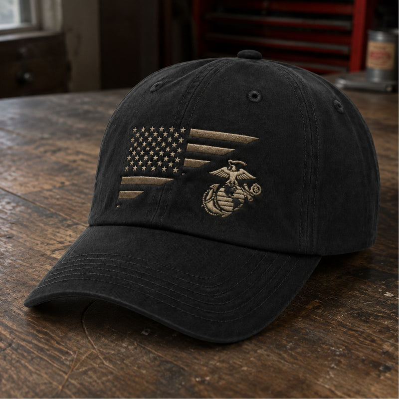Marine Heritage Flag 3D Embroidered Cap – Black Veteran Baseball Hat