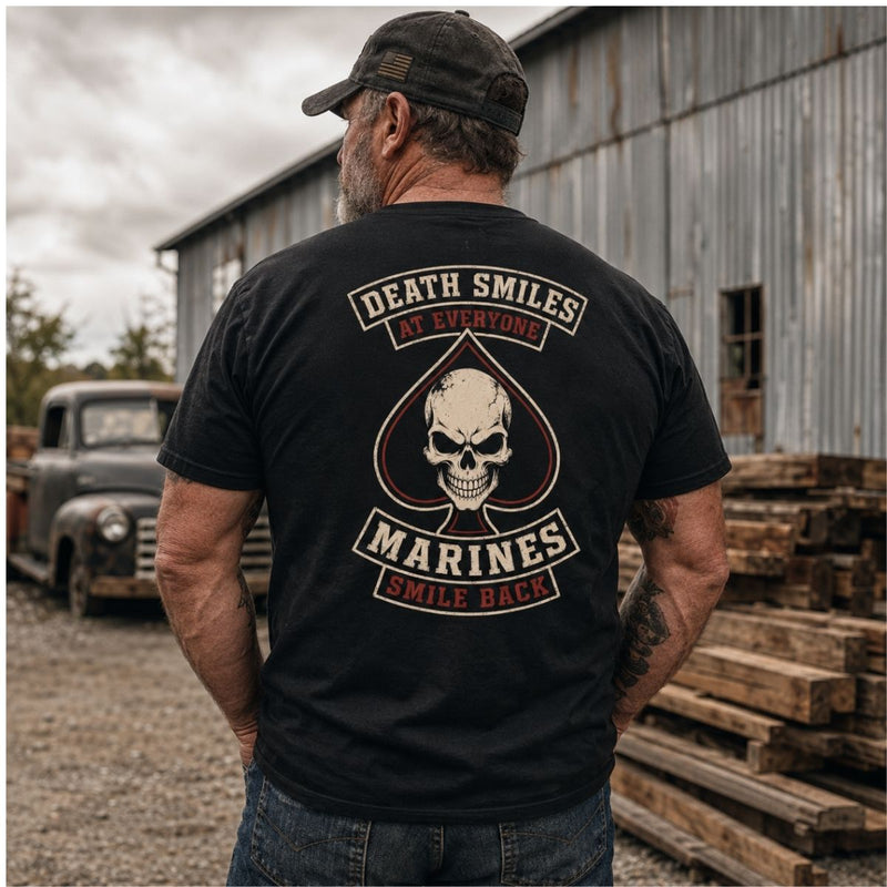 Death Smiles, Marines Smile Back – Skull Ace of Spades Veteran T-Shirt