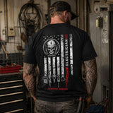 Powering America — Electrician Skull American Flag Back Print Tee