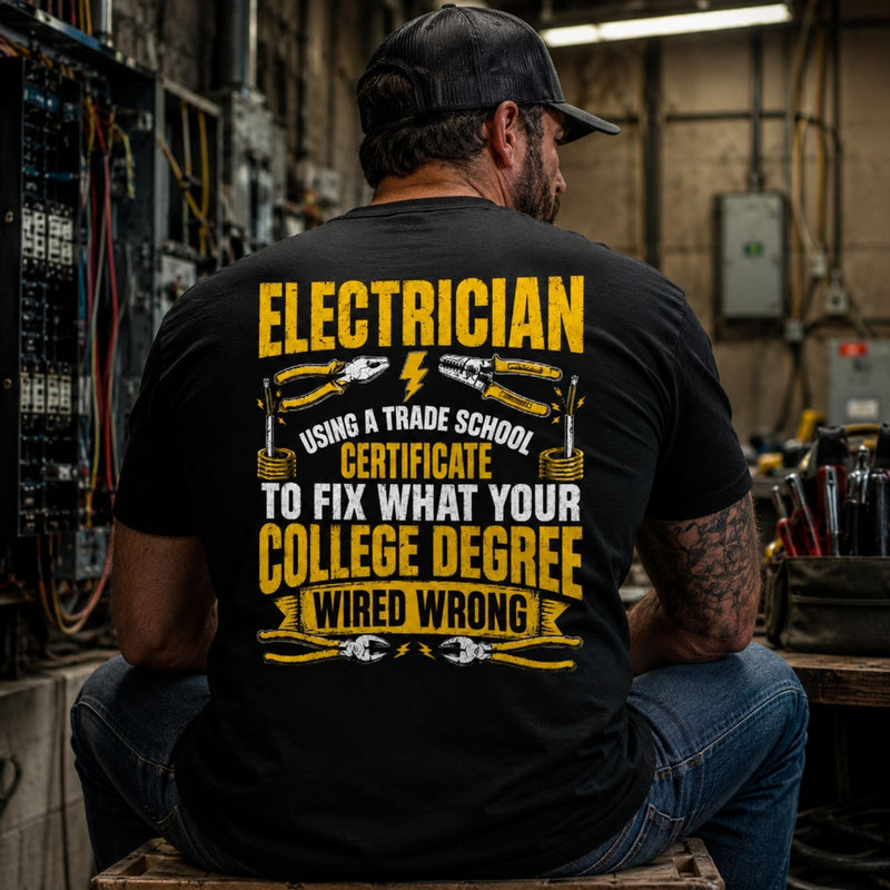 Trade School Electrician Tee – Fixing What Your College Degree Wired Wrong