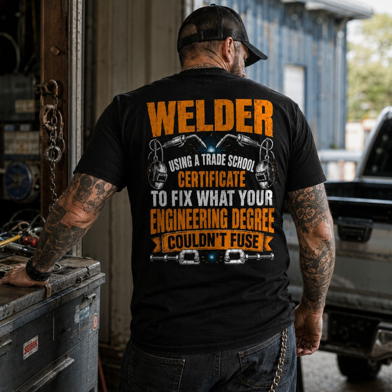 Trade School Certified Welder Tee – Fixing What Engineering Couldn’t Fuse