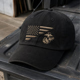 Marine Heritage Flag 3D Embroidered Cap – Black Veteran Baseball Hat