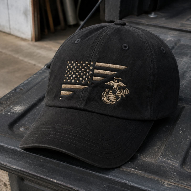 Marine Heritage Flag 3D Embroidered Cap – Black Veteran Baseball Hat