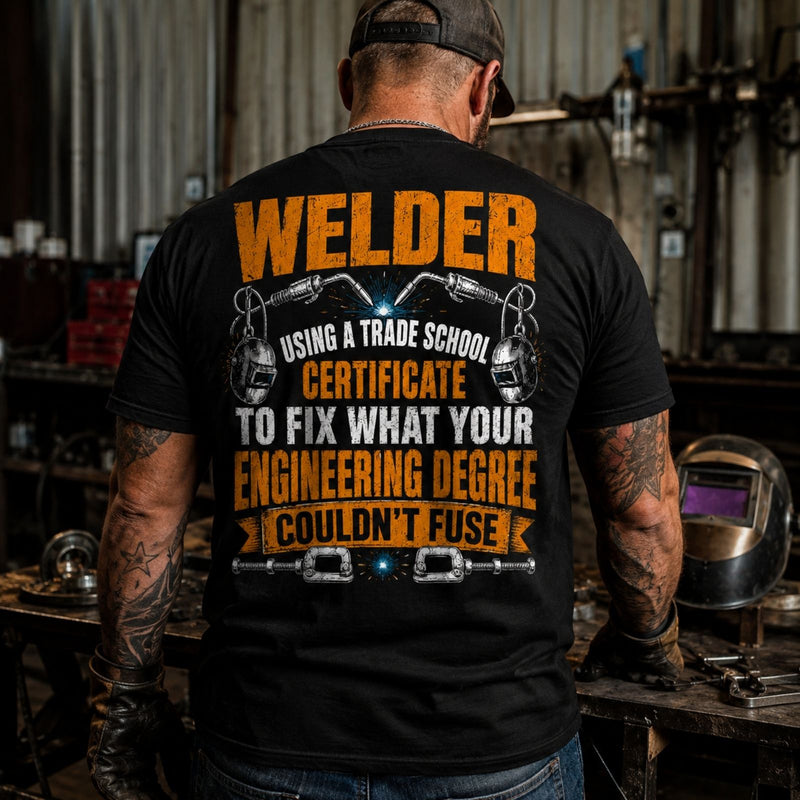 Trade School Certified Welder Tee – Fixing What Engineering Couldn’t Fuse