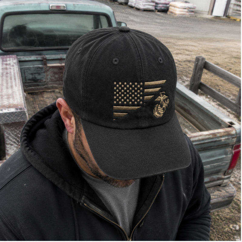 Marine Heritage Flag 3D Embroidered Cap – Black Veteran Baseball Hat
