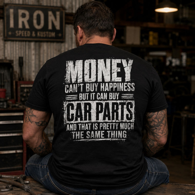Money Can Buy Car Parts — Funny Mechanic Back Print Tee