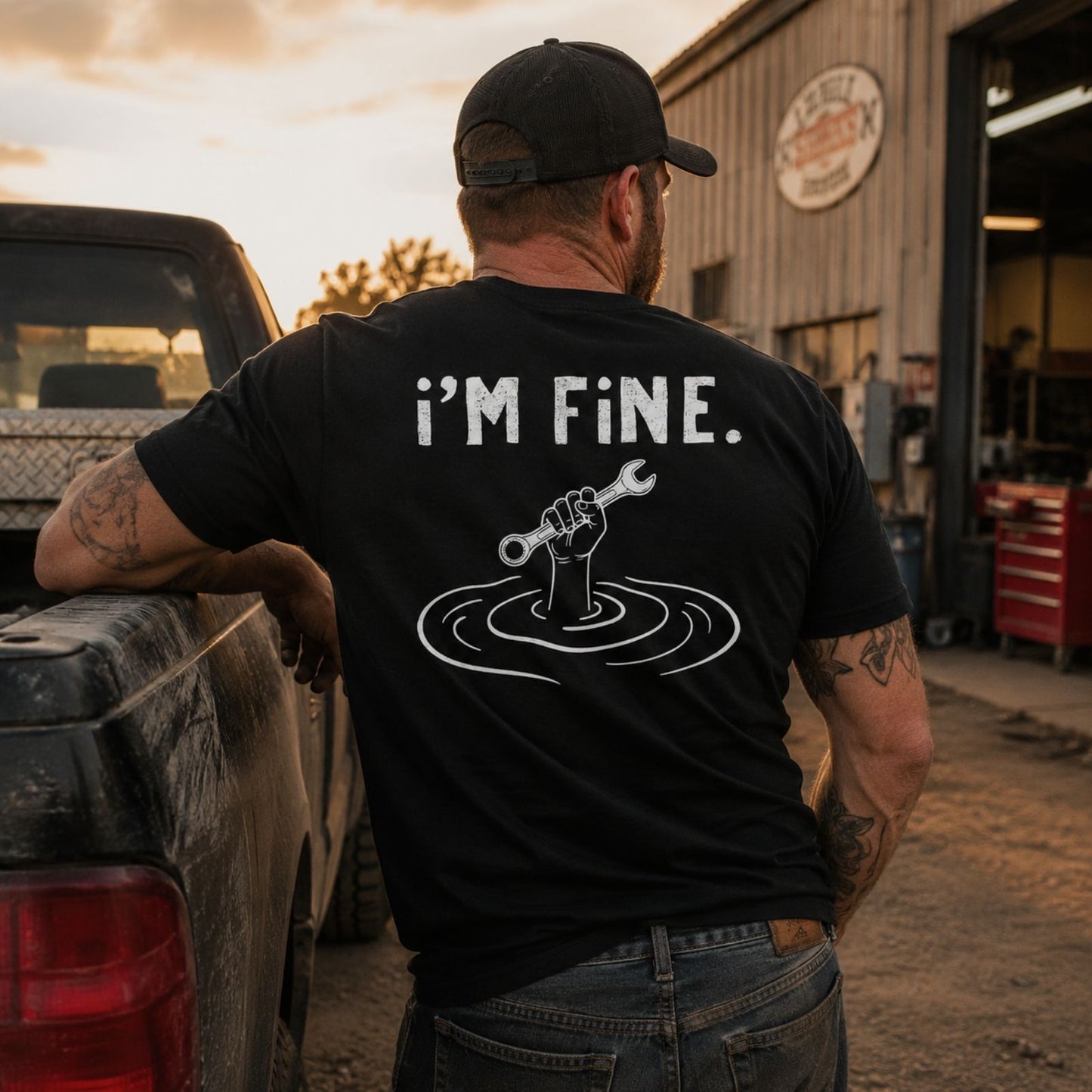 I’m Fine T-Shirt – Funny Blue Collar Wrench Garage Tee