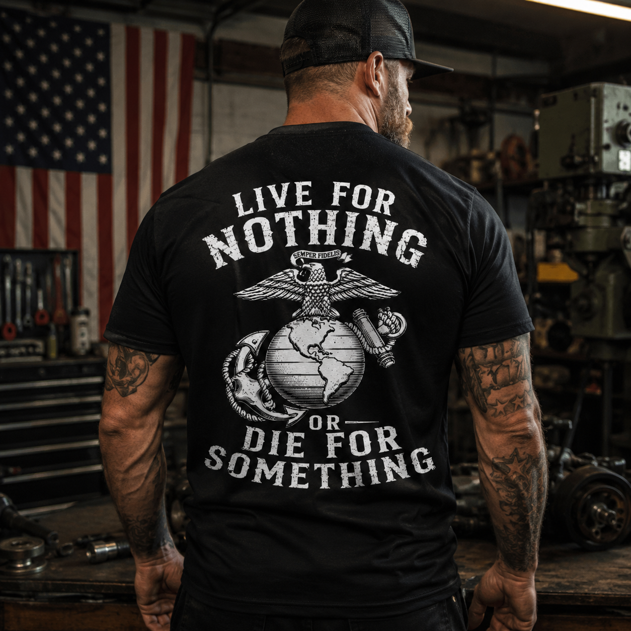 Live For Nothing Or Die For Something – USMC Back Print T-Shirt