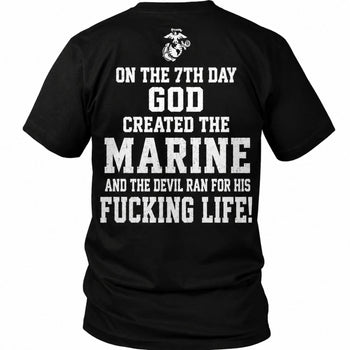 On The 7th Day God Created The Marine – USMC Back Print T-Shirt