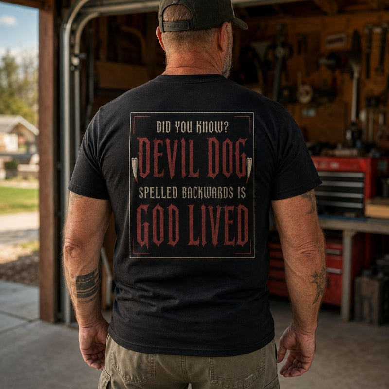 Devil Dog Backwards Is God Lived Veteran T-Shirt